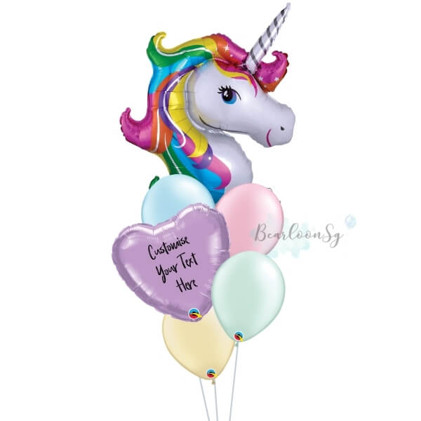 10 4 - Rainbow Unicorn Personalised Balloon Bouquet