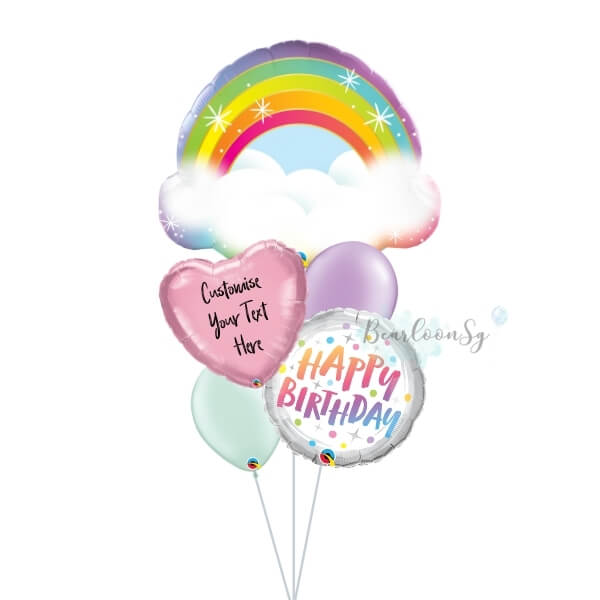6 12 - [Supershape]  Rainbow Shape Birthday Balloon Bouquet