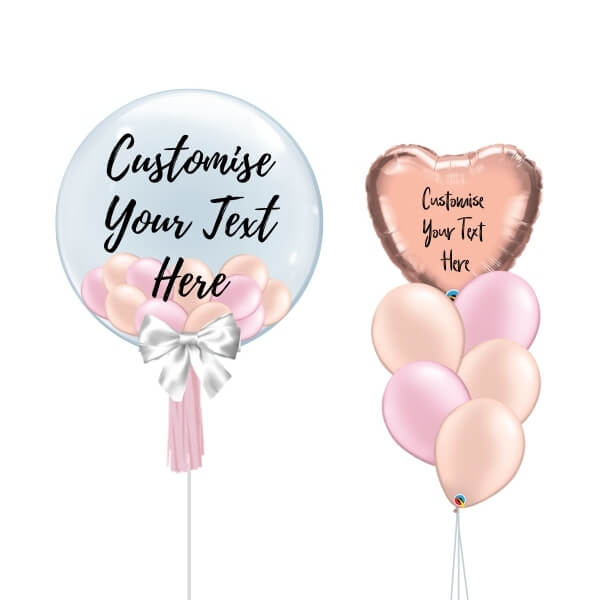 Pink & Rose Gold Personalised Balloon & Foil Balloon Bouquet Package (Heart)