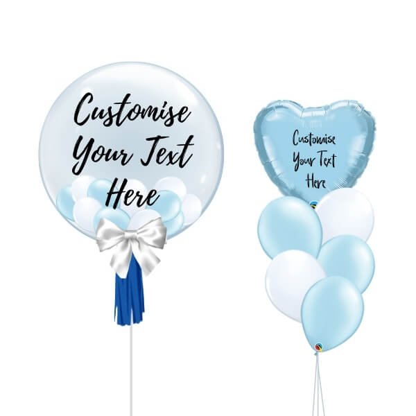 8 30 - Blue & White Personalised Balloon & Foil Balloon Bouquet Package