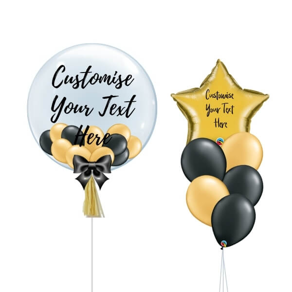 Gold & Black Personalised Balloon & Foil Balloon Bouquet Package (Star)