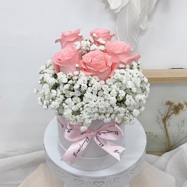 Pink Roses & White Baby breaths Bloom Box