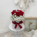 Red Roses & White Baby breaths Bloom Box