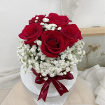 Red Roses & White Baby breaths Bloom Box