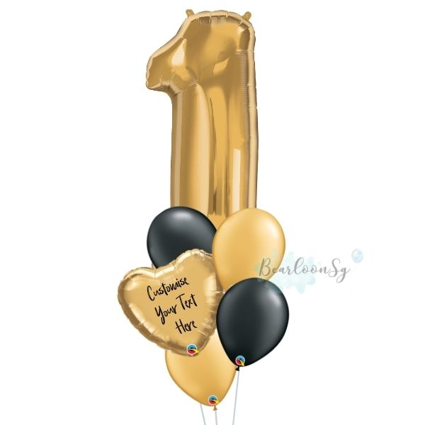 Gold Number Balloon Personalised Balloon Bouquet