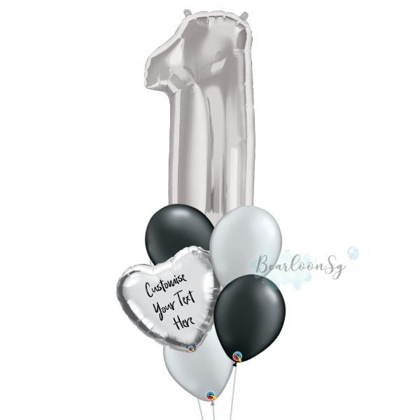 Silver Number Balloon Personalised Balloon Bouquet [0-9]