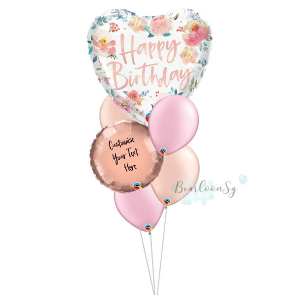 Birthday Watercolor Roses Balloon Bouquet