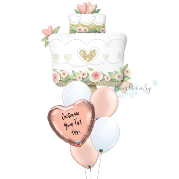 [Supershape] Glitter Gold Wedding Cake Personalised Balloon Bouquet