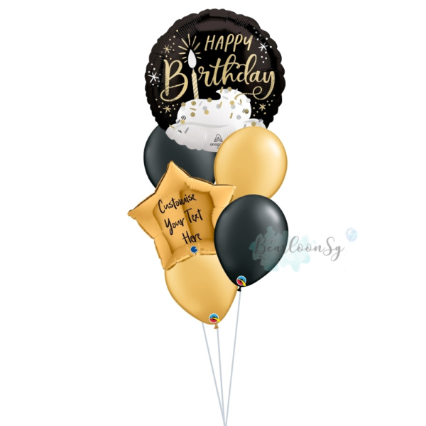 Golden Cake Birthday Balloon Bouquet