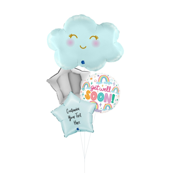 [Supershape] Rainbow & Cloud Get Well Soon Balloon Bouquet - Blue