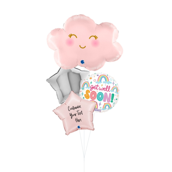 [Supershape] Rainbow & Cloud Get Well Soon Balloon Bouquet - Pink
