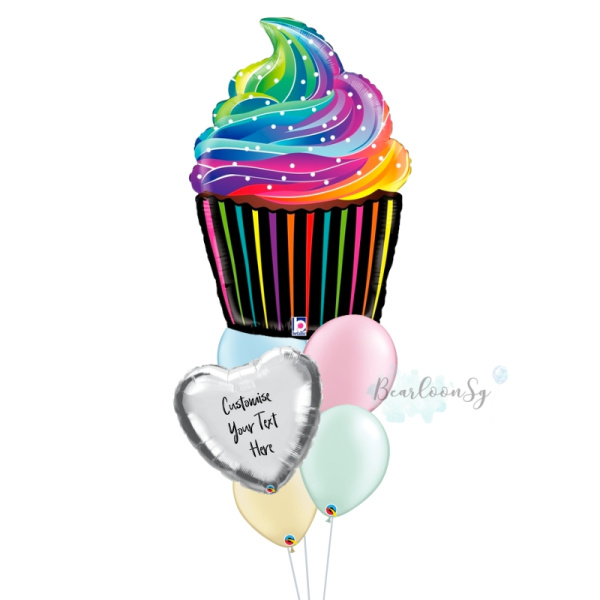 Rainbow Cupcake Personalised Balloon Bouquet