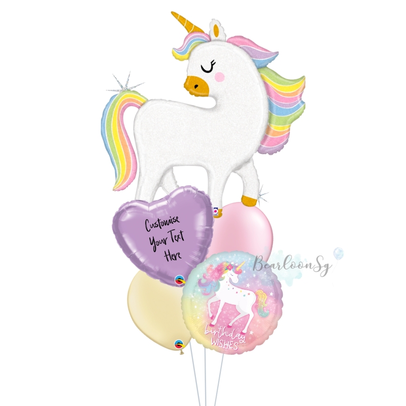 [Supershape] Glitter Pastel Unicorn Birthday Balloon Bouquet