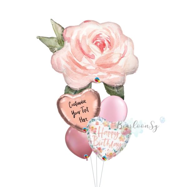 [Supershape] Pink Water Colour Rose Birthday Balloon Bouquet