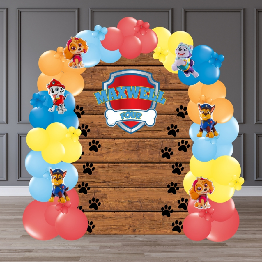 [Setup] Paw Print Paw Patrol Backdrop Decoration with Full Balloon Arch