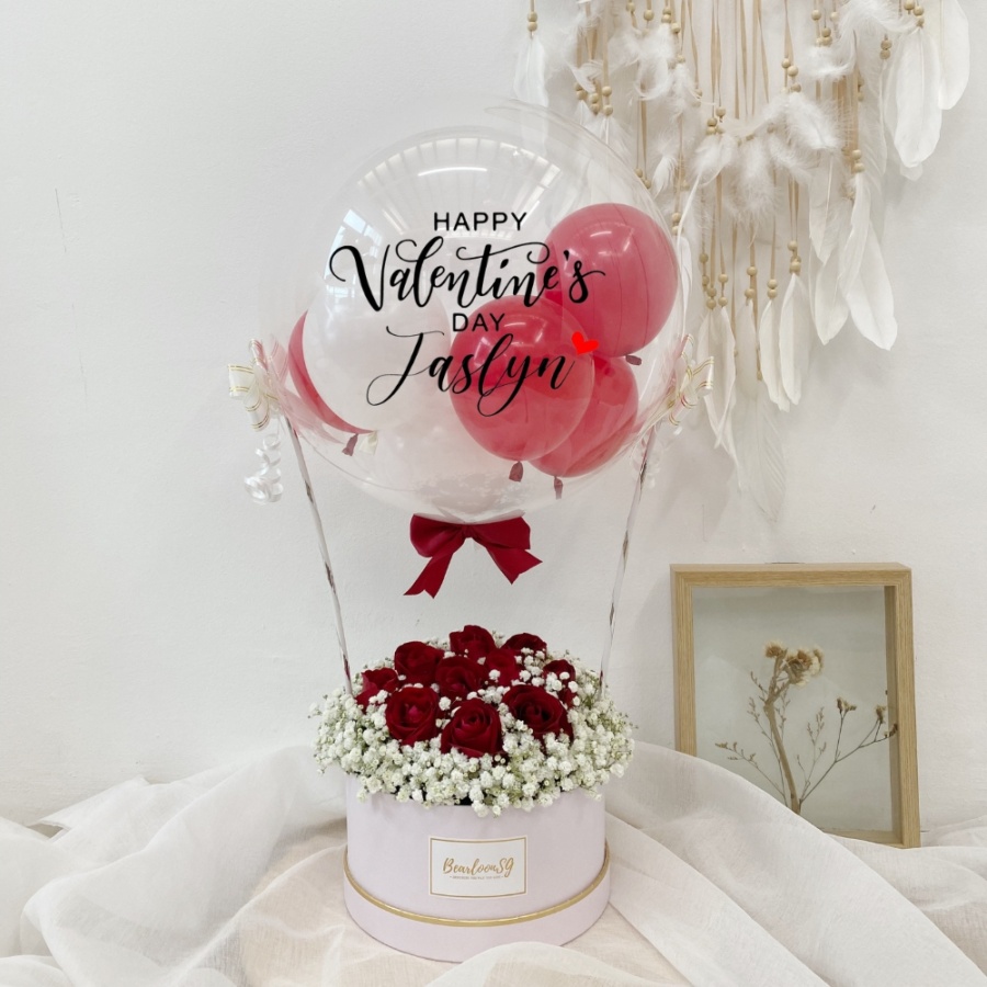 Roses & White Baby Breaths Hot Air Balloon (Different Sizes Available)