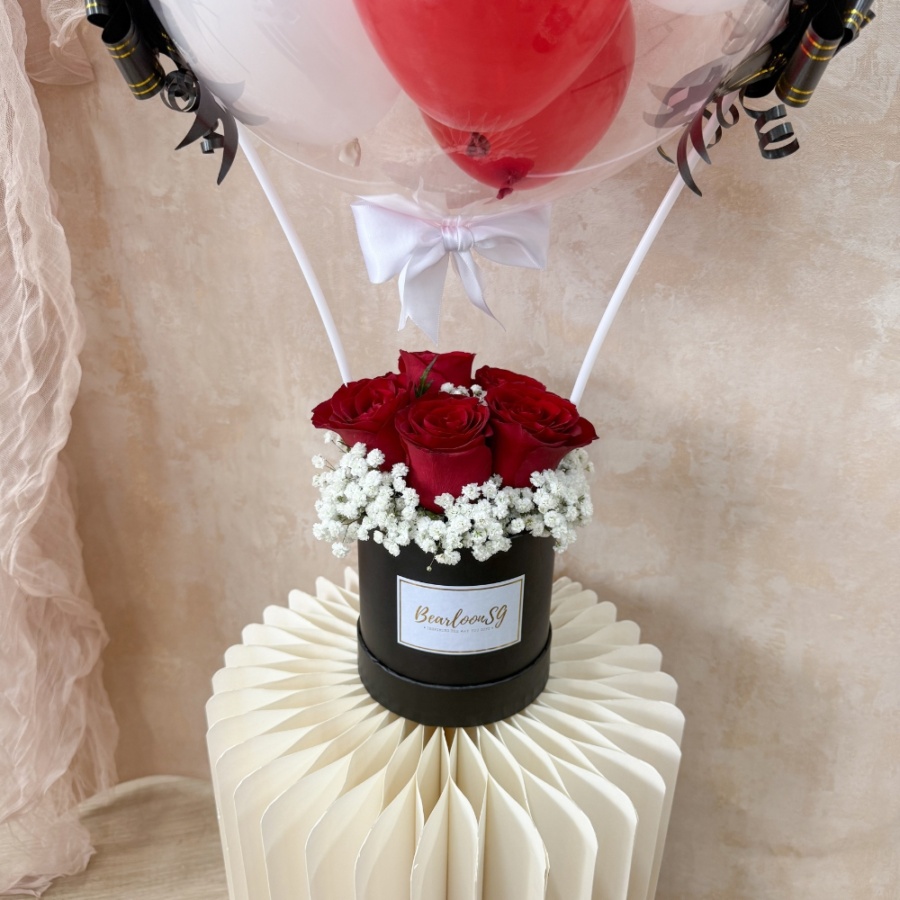 Roses & White Baby Breaths Hot Air Balloon (Different Sizes Available)