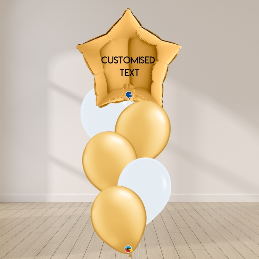 You're The Star Balloon Bouquet - Gold & White