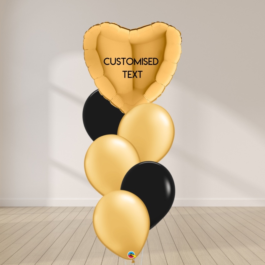 I Heart You Balloon Bouquet - Gold & Black