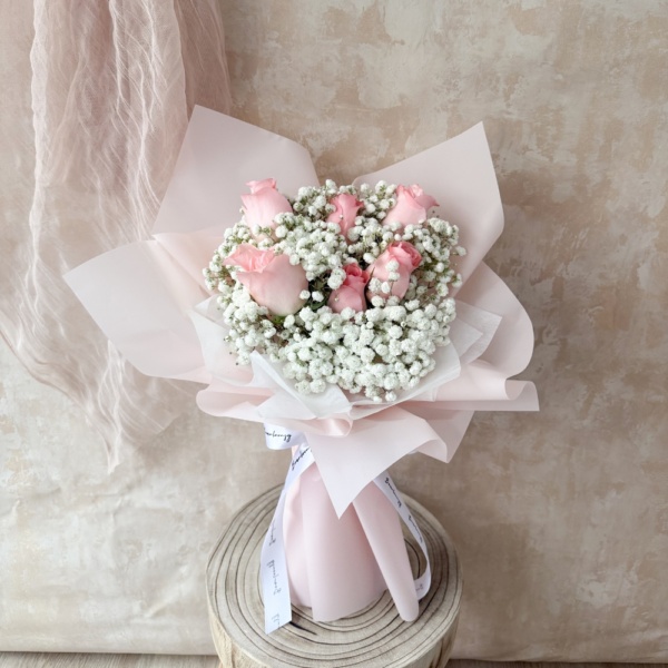 [Festive] Pink Roses & Baby Breaths Bouquet