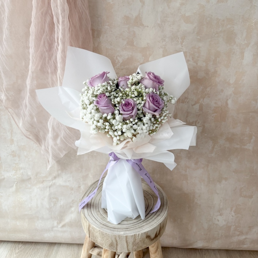 [Festive] Purple Roses & Baby Breaths Bouquet