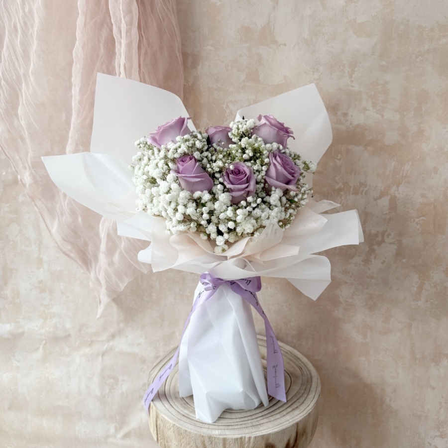 [Festive] Purple Roses & Baby Breaths Bouquet