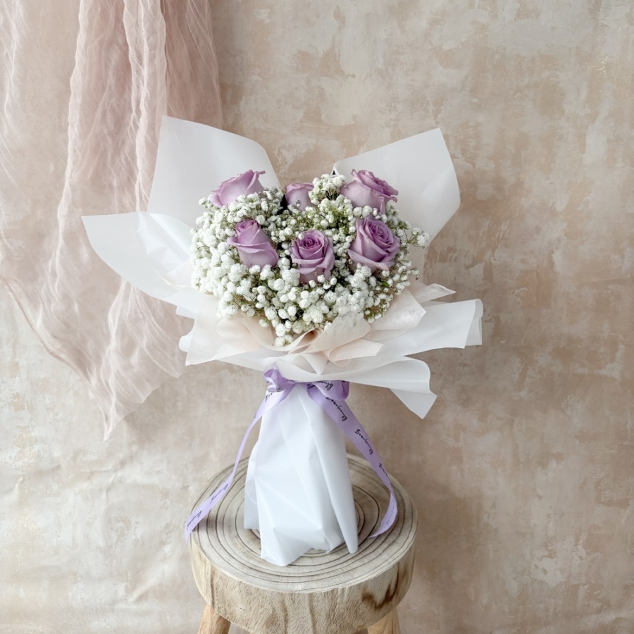 [Festive] Purple Roses & Baby Breaths Bouquet
