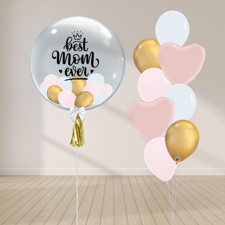 Personalised Balloon With Sweet Heart Balloon Bouquet - Chrome Gold & Pink