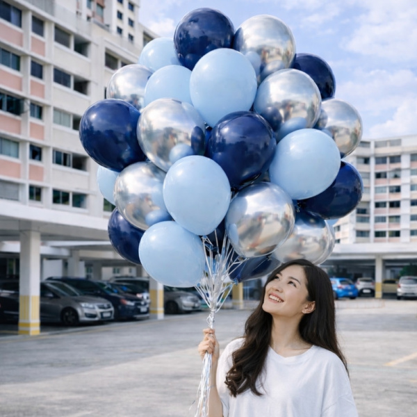 Loose Latex Balloons ( Chrome Silver, Midnight Blue, Pastel Blue)