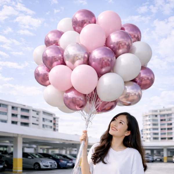 Loose Latex Balloons ( Chrome Mauve, Pastel Pink, White)