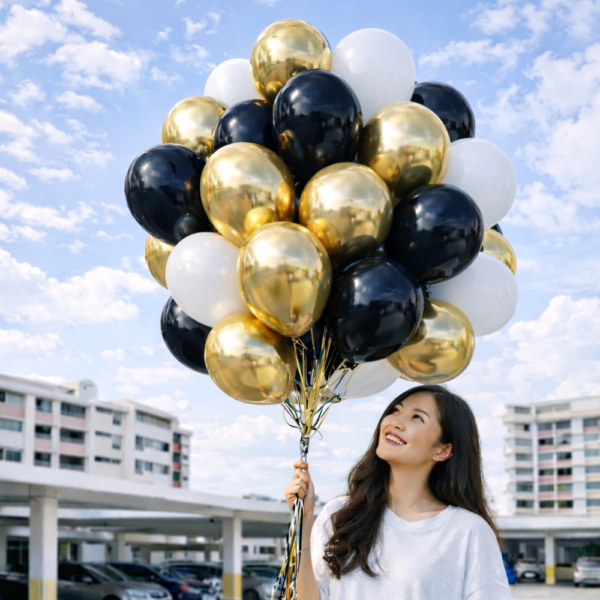 Loose Latex Balloons ( Chrome Gold, Black, White)