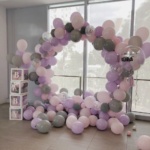 Birthday Round balloon arch in purple, pink and grey