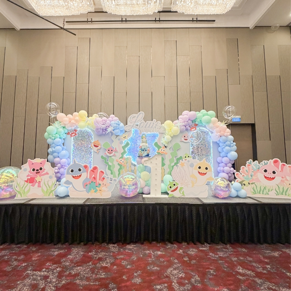 Balloon party backdrop decoration for a birthday celebration