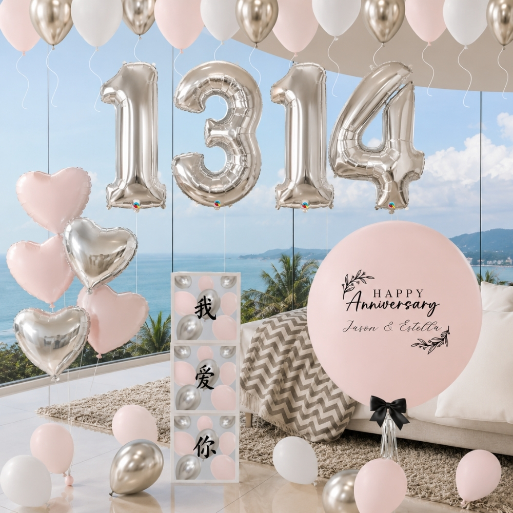 Romantic hotel room balloon decoration setup in Singapore