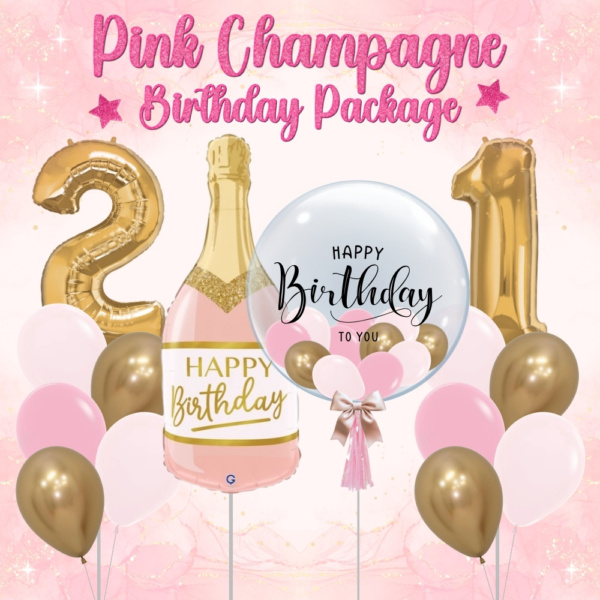 Pink Champagne Birthday Balloon Package