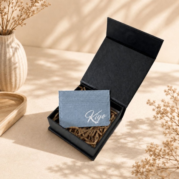 Personalised PU Leather Card Holder - Sky Blue